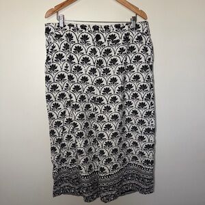 Cropped Linen Blend Wide Leg Palazzo style Pants Women’s XL Black & White Floral